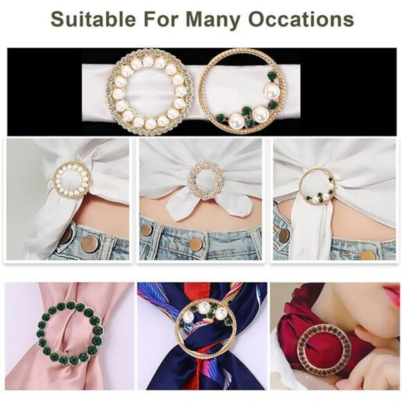 T Shirt Scarf Clips Set Pearl Rhinestone Alloy Buckles for Fashion Clothing - Picture 5 of 7